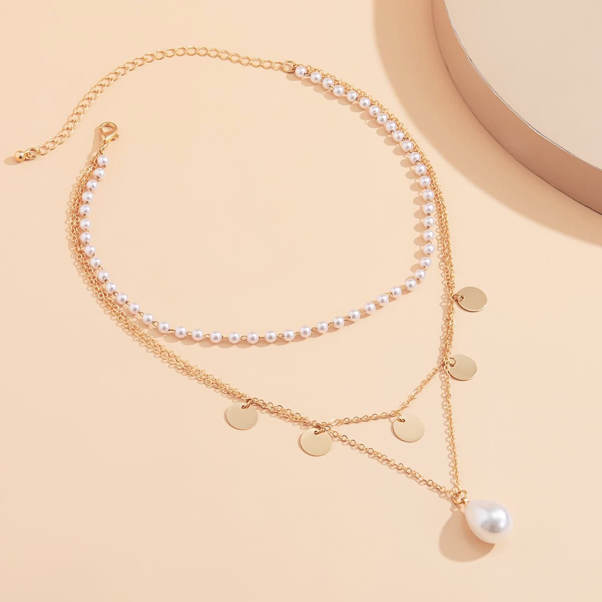 Pearl & Goldtone Sequin Layered Pendant Necklace-1