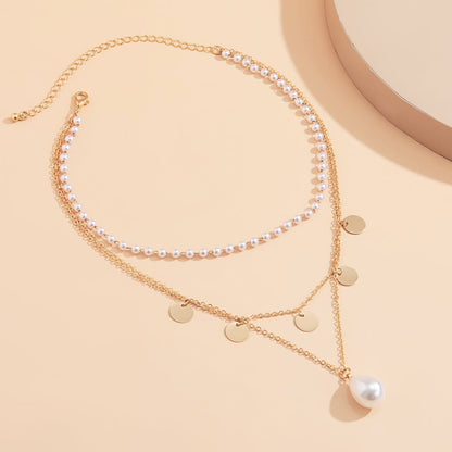 Pearl & Goldtone Sequin Layered Pendant Necklace-1