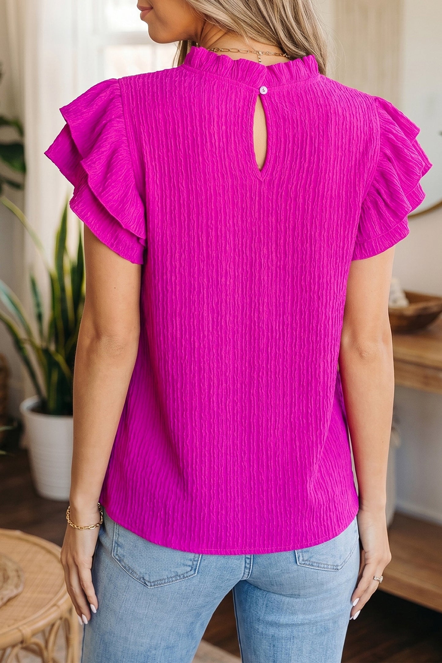 Threaded Pear Londyn Trim Short Sleeve Blouse