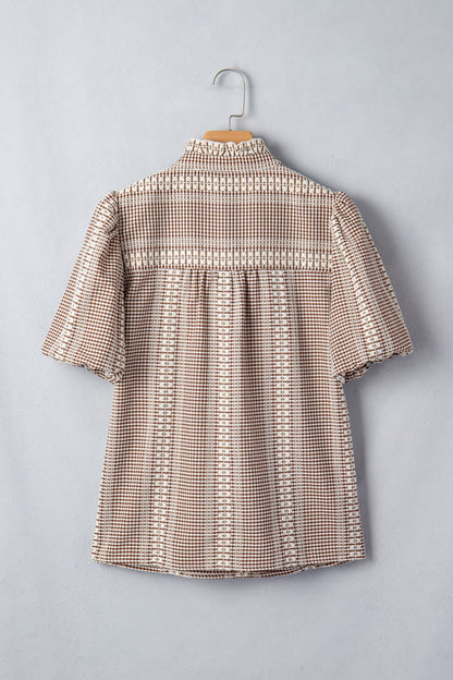 Threaded Pear Maggie Puff Sleeve Gingham Blouse