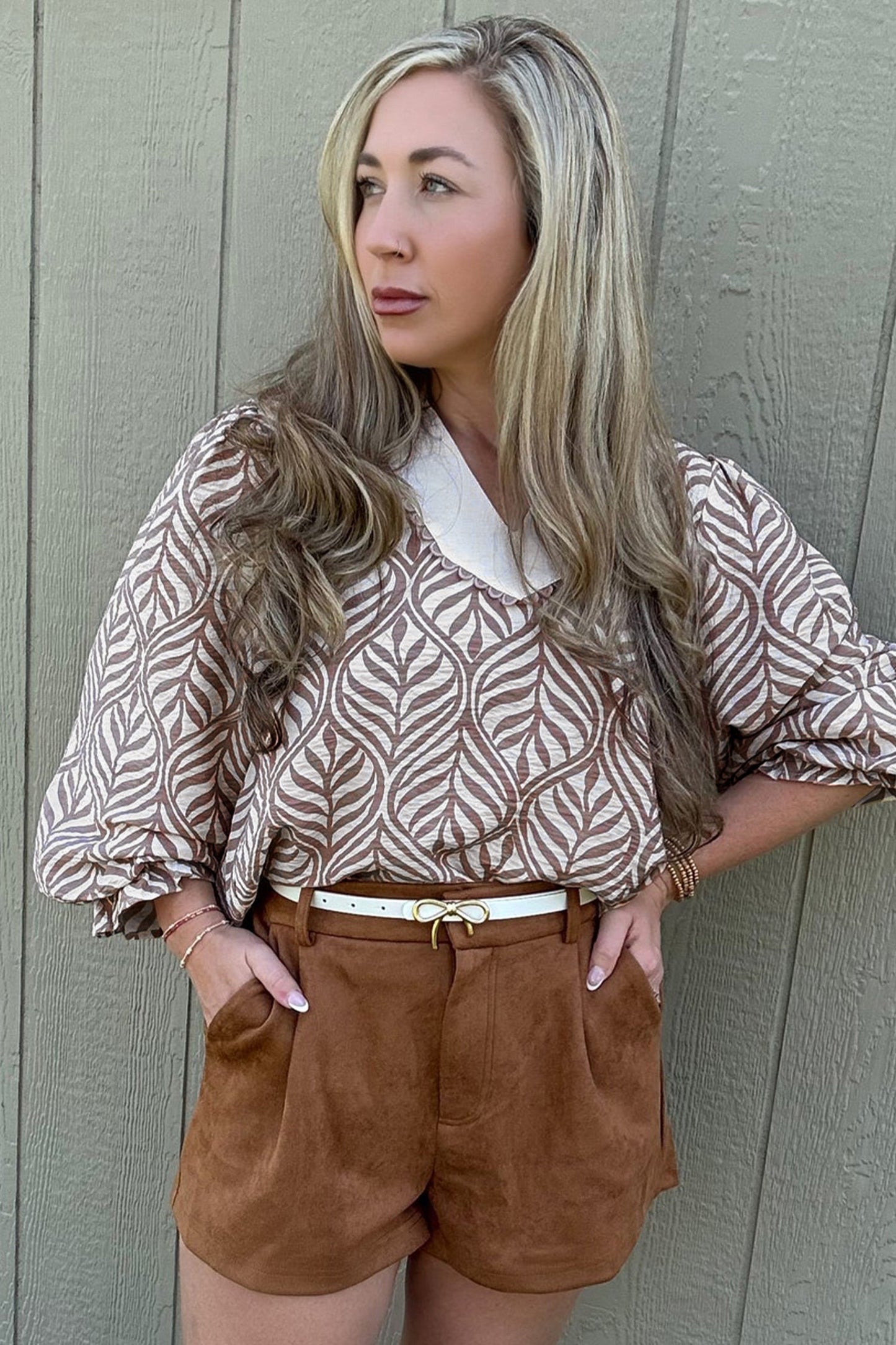 Threaded Pear Phoebe Collar Puff Sleeve Top
