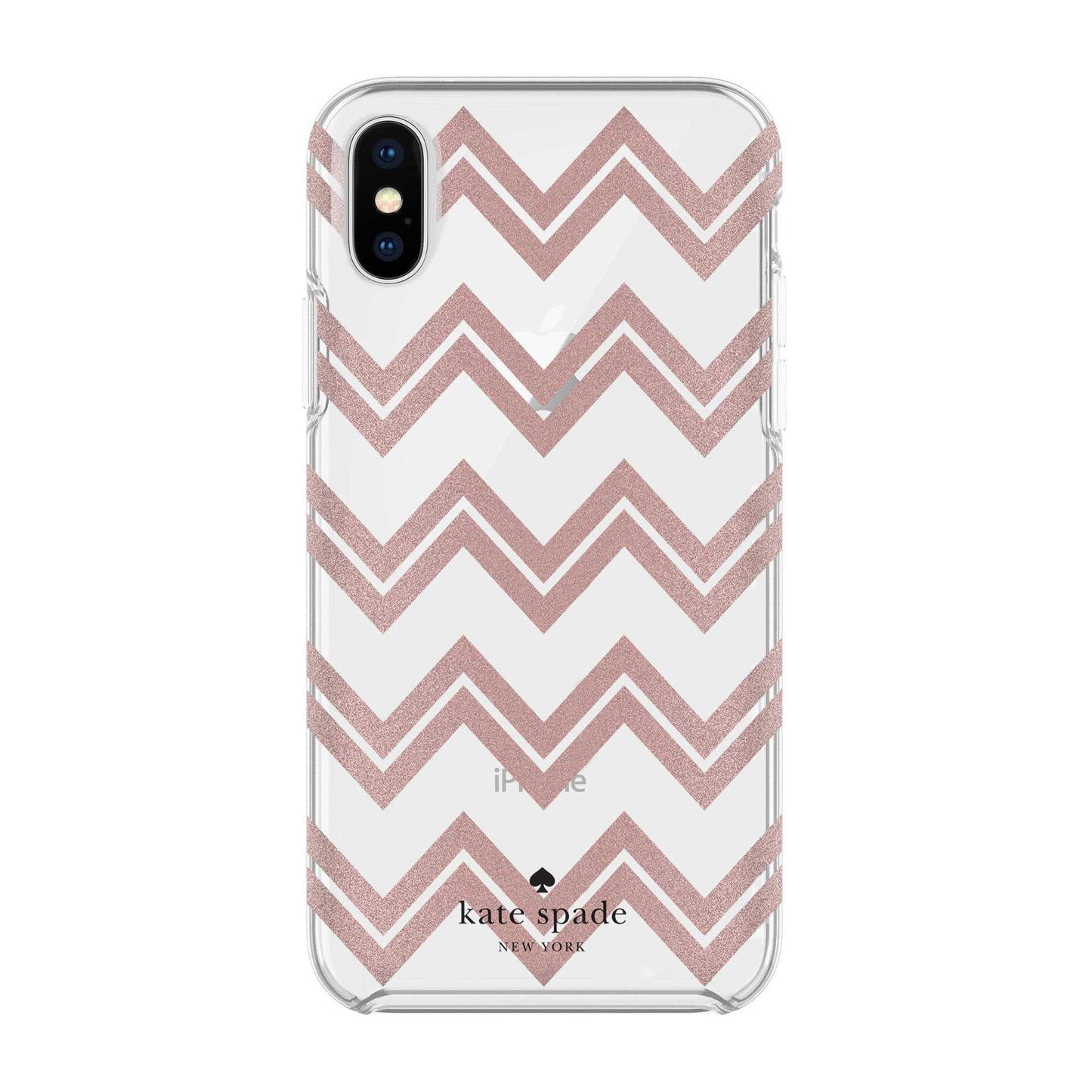 Kate Spade New York Protective Hardshell Case for Iphone X - Chevron Rose Gold Glitter/Clear