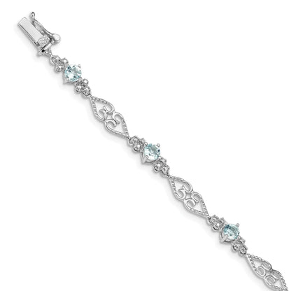 Genuine Sterling Silver Aquamarine Diamond Bracelet