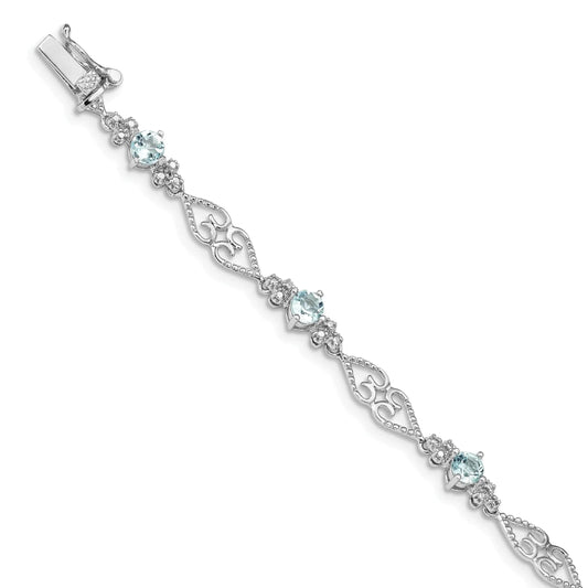 Genuine Sterling Silver Aquamarine Diamond Bracelet