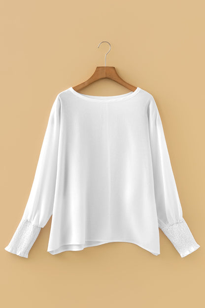 Marley Smocked Cuffs Semi Sheer Long Sleeve Dolman Blouse