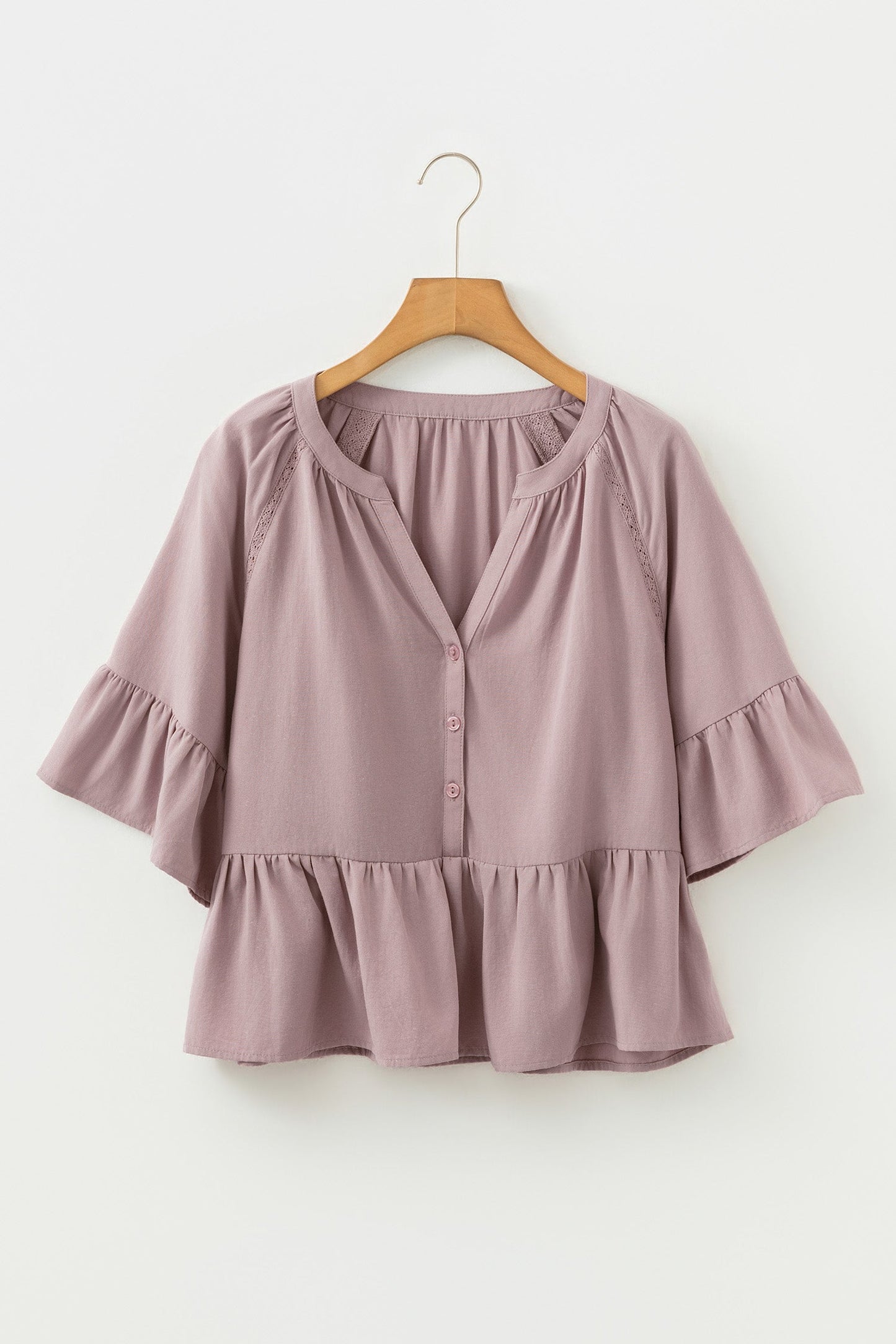 Threaded Pear Ainsley Slit Ruffled Loose Blouse
