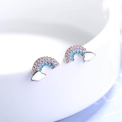 Cubic Zirconia & Silvertone Rainbow Stud Earrings