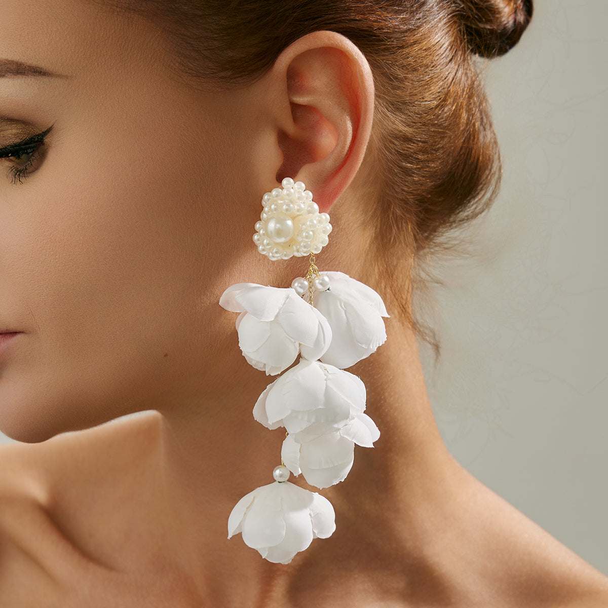 Pearl & Plastic Goldtone Roses Cluster Dangle Earrings