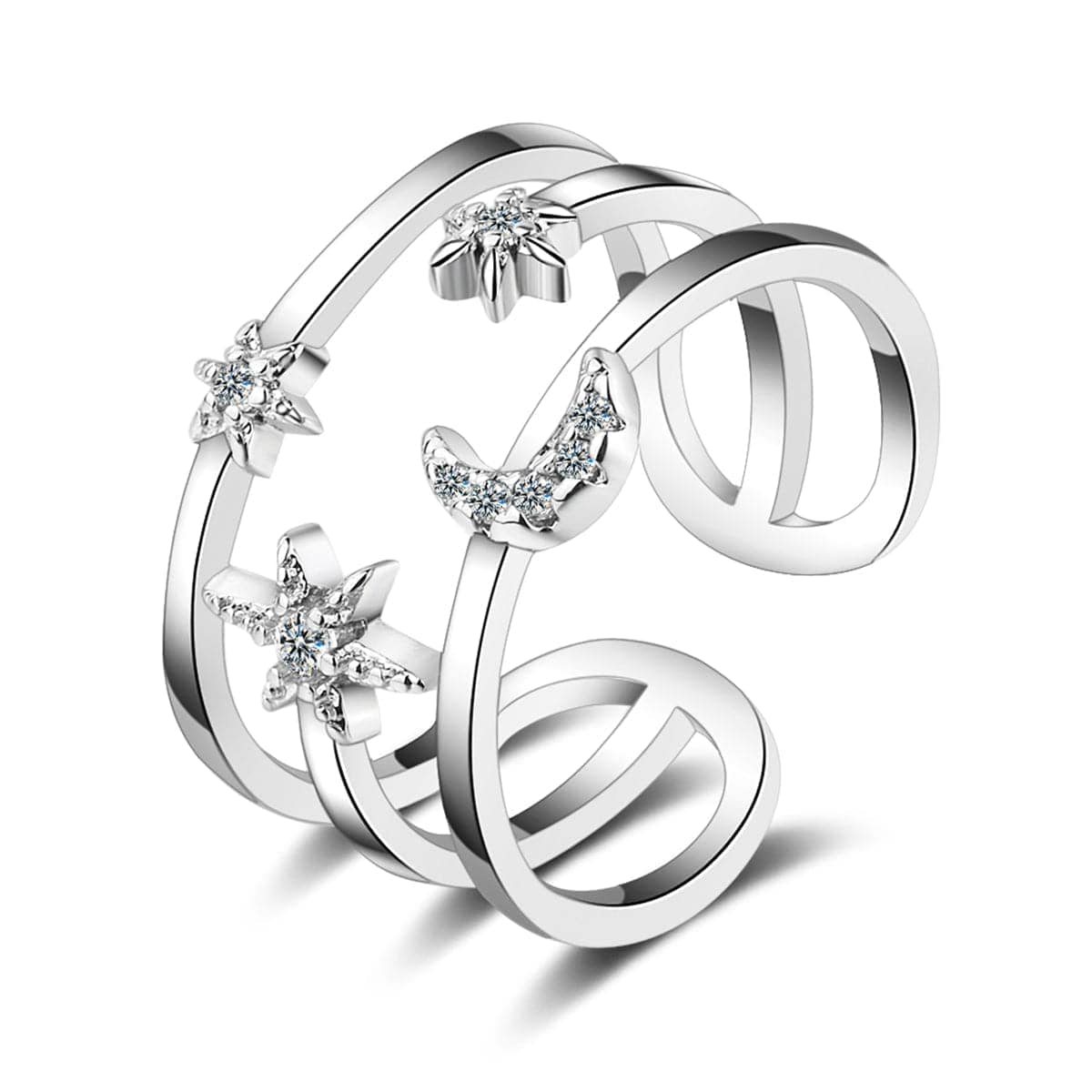 Cubic Zirconia & Silvertone Moon & Sun Open Ring