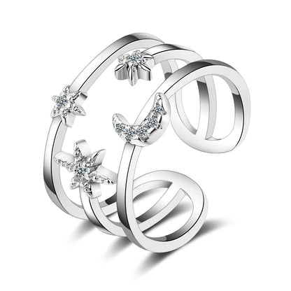 Cubic Zirconia & Silvertone Moon & Sun Open Ring