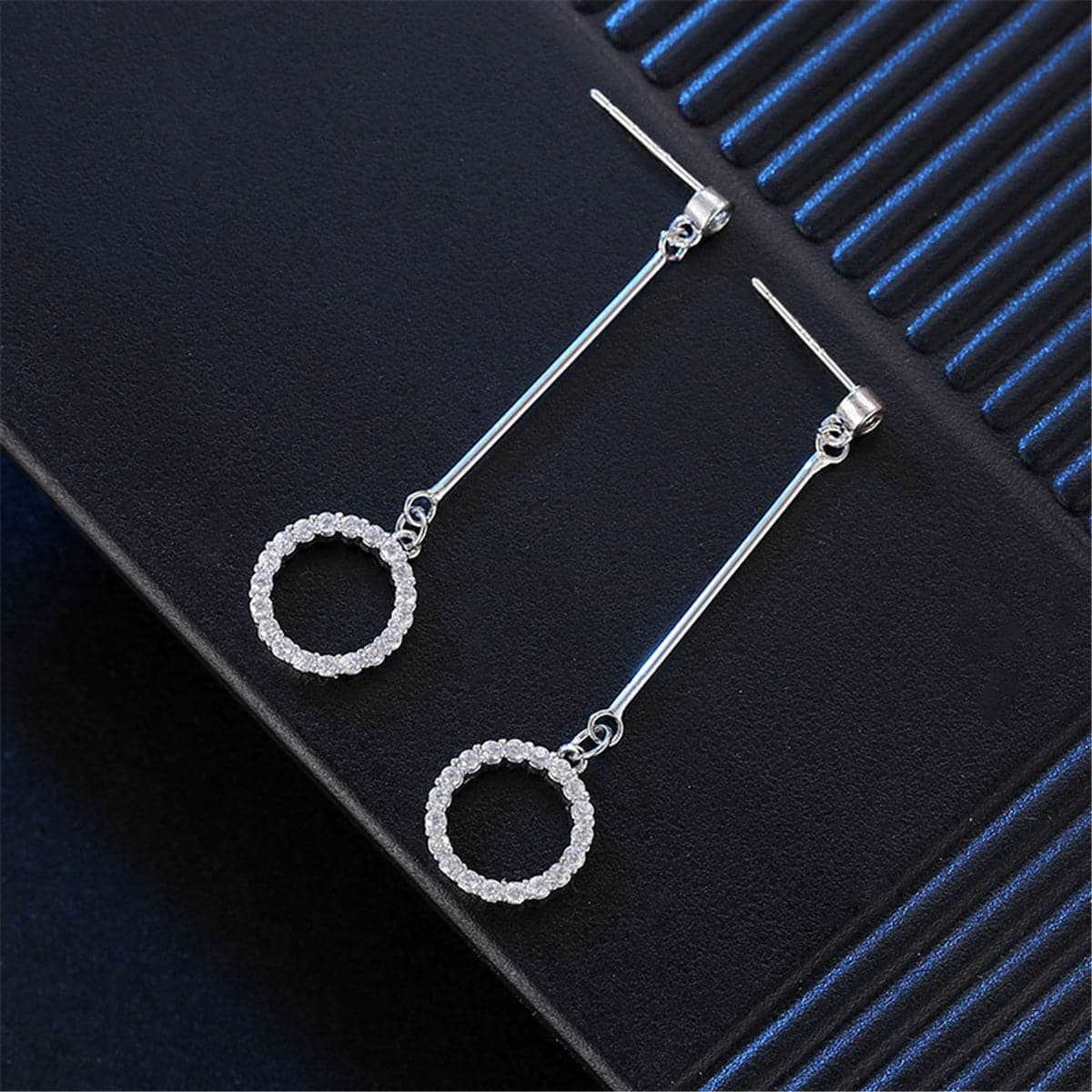 Cubic Zirconia & Silvertone Circle Drop Earrings