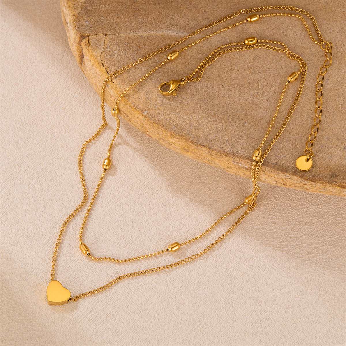 Goldtone Beaded Choker Necklace & Heart Pendant Necklace