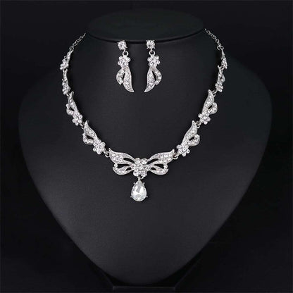 Crystal & Silvertone Wing Drop Earrings & Butterfly Necklace
