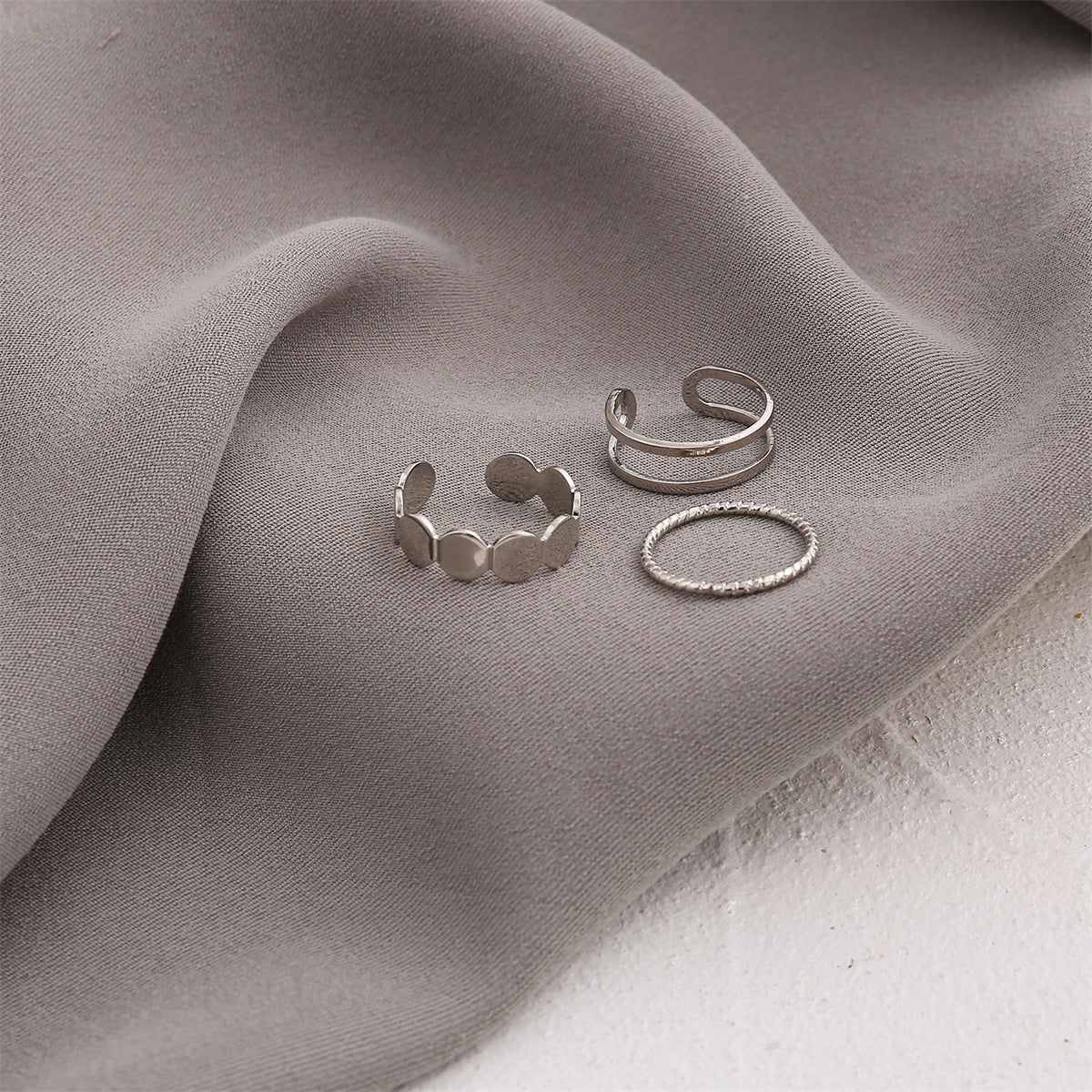 Silvertone Layered Open Ring Set