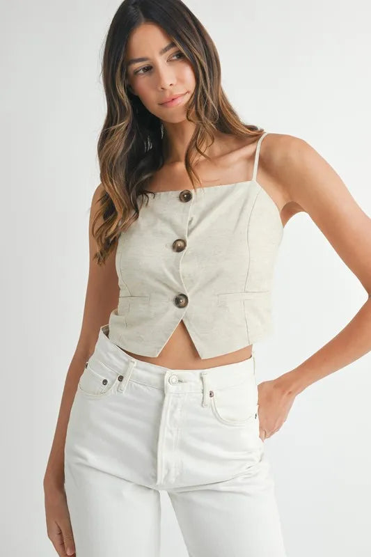 MABLE Linen Mix Button Down Tank Top