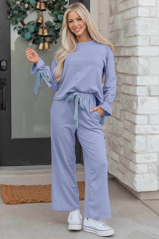 Threaded Pear Rory Beau Flounce Long Sleeve Lounge Set