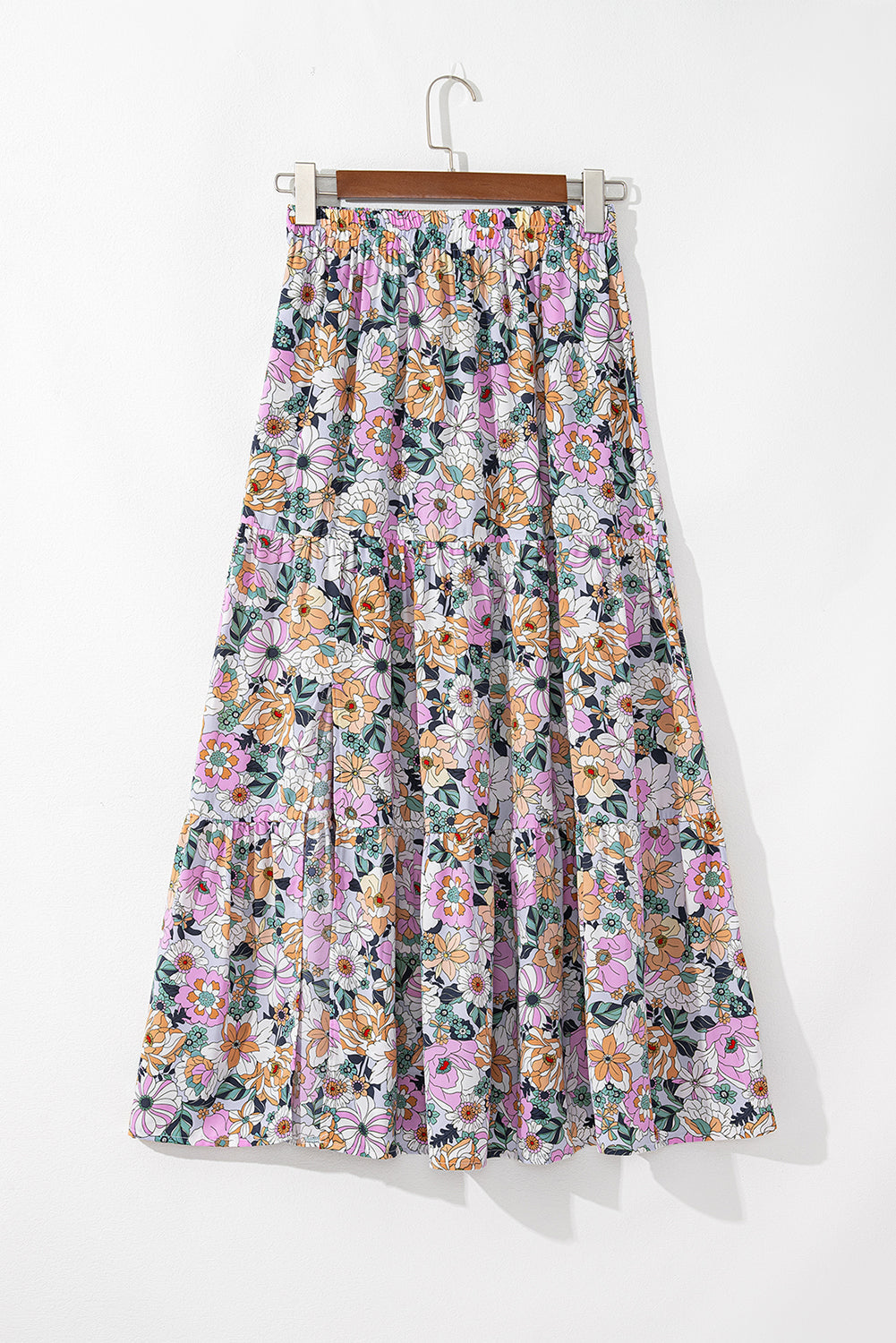 Threaded Pear Amira Print Tiered Maxi Skirt