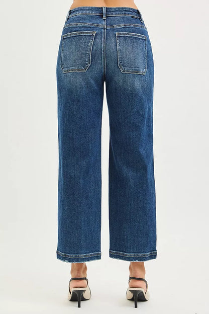 RISEN Slouchy Cropped Baggy Jeans with Front Patch Pocket