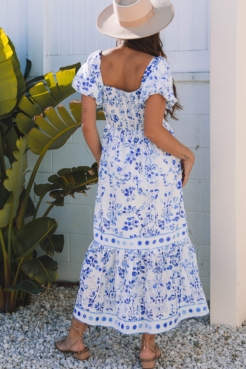 Threaded Pear Lea Floral Square Neck Maxi Dress