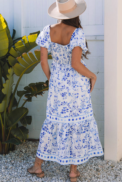 Threaded Pear Lea Floral Square Neck Maxi Dress