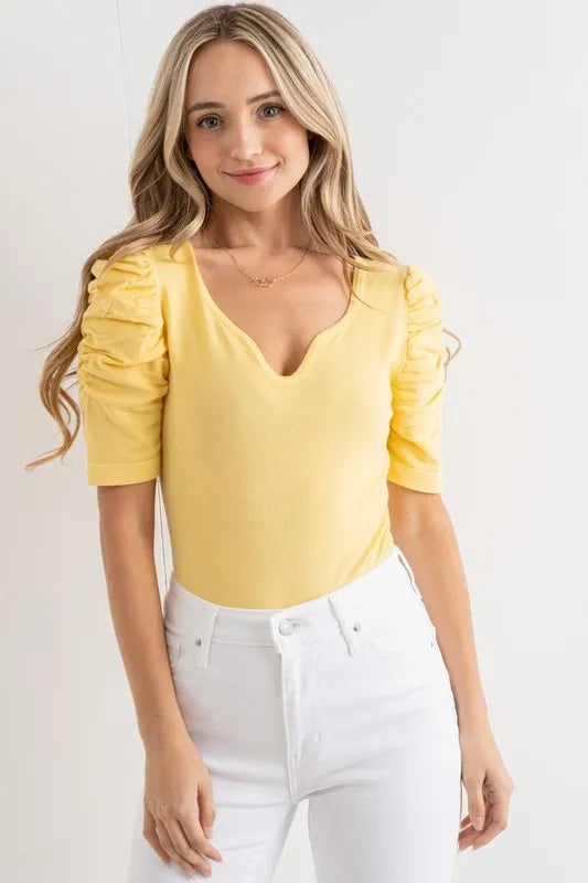 And The Why Shirring Puff Sleeve Bodysuit