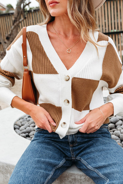 Threaded Pear Julia Checkered Button Sweater Cardigan