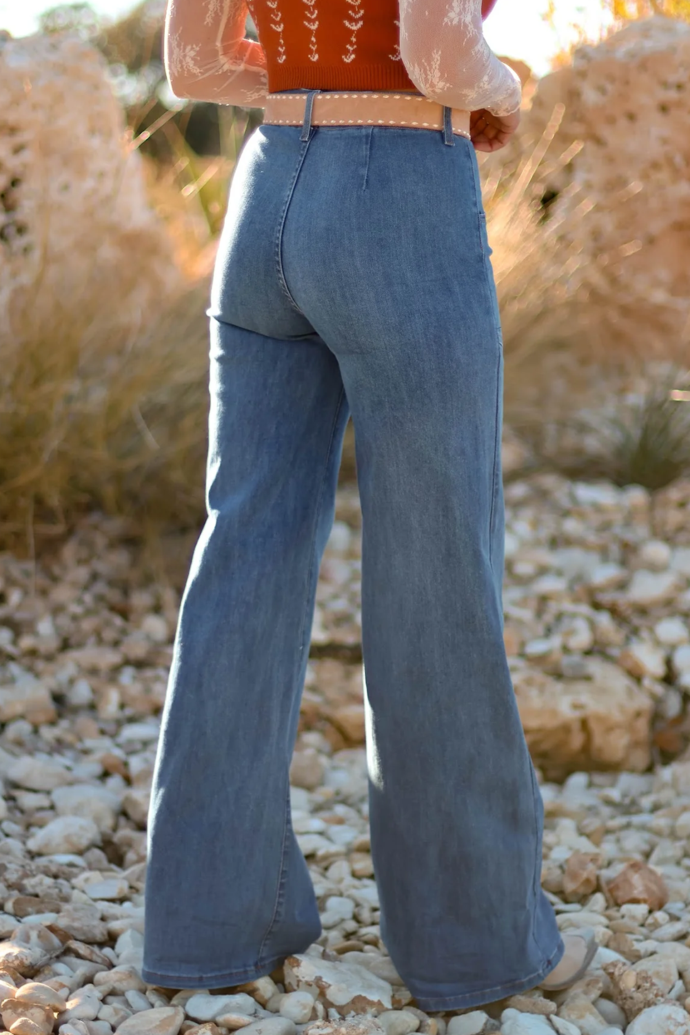 Threaded Pear Aleah Waist Wide Leg Jeans