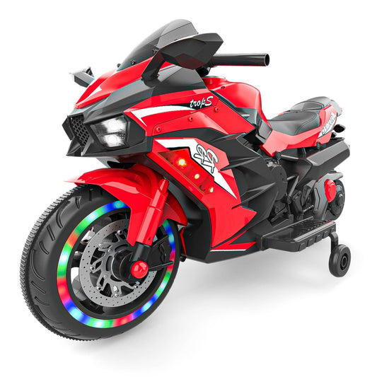 4 Supply 12V Children'S Motorcycle, Electric Motorcycle With Led Lights, Red, Two Wheels