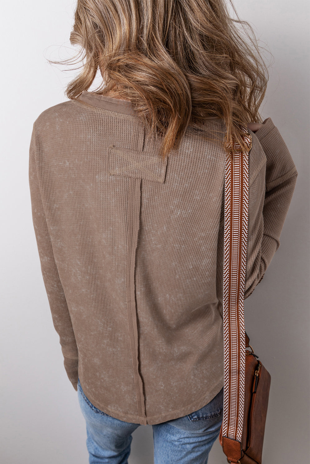 Threaded Pear Zahra Waffle Knit Neckline Long Sleeve Top