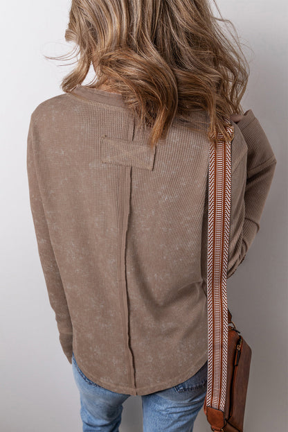Threaded Pear Zahra Waffle Knit Neckline Long Sleeve Top