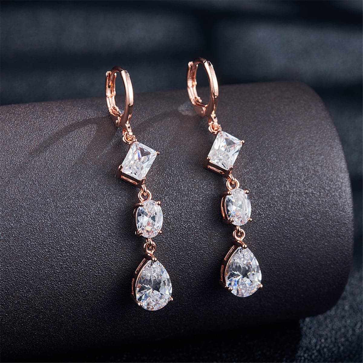 Cubic Zirconia & Rose Goldtone Tier Drop Earrings