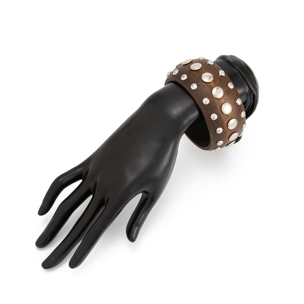 Brown Wood & Silvertone Spot Layered Bangle