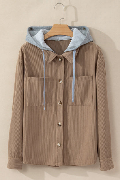 Threaded Pear Isabella Hooded Drawstring Corduroy Shacket