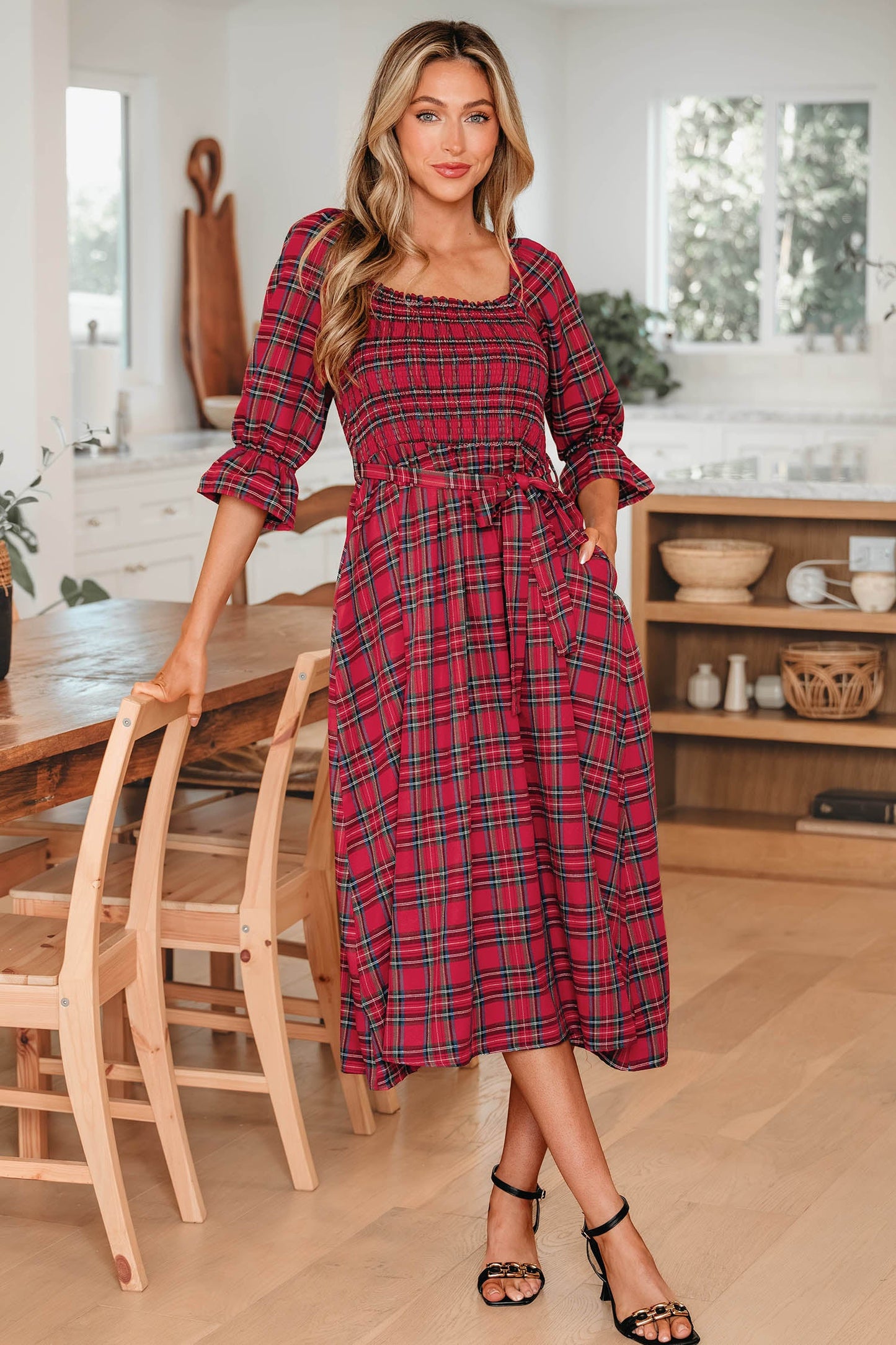 Threaded Pear Jazmin Waist Flared Midi Dress