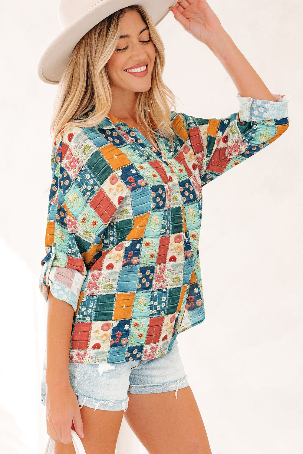 Threaded Pear Zyla Up Sleeve Shift Blouse