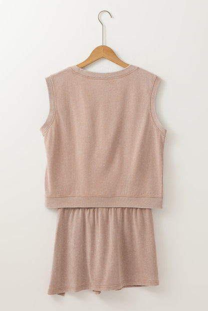 Threaded Pear Aria 2 Pieces Mineral Wash Cotton Tank Top Lined Split Skirt Set