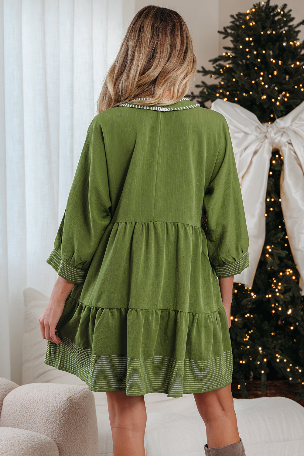 Threaded Pear Patara Sleeve Tiered Mini Dress