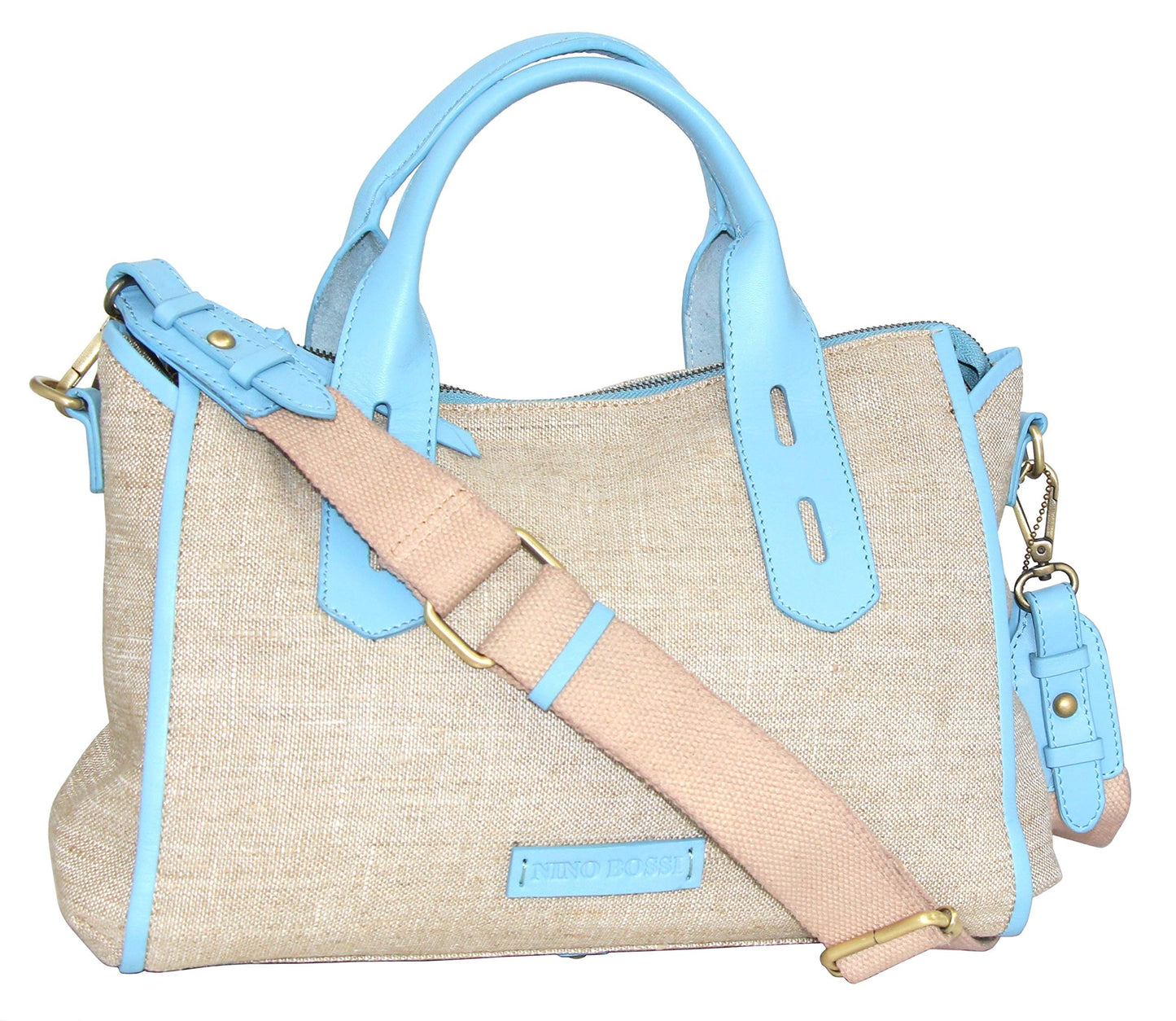 Britney Linen/Leather Satchel in Sky Blue