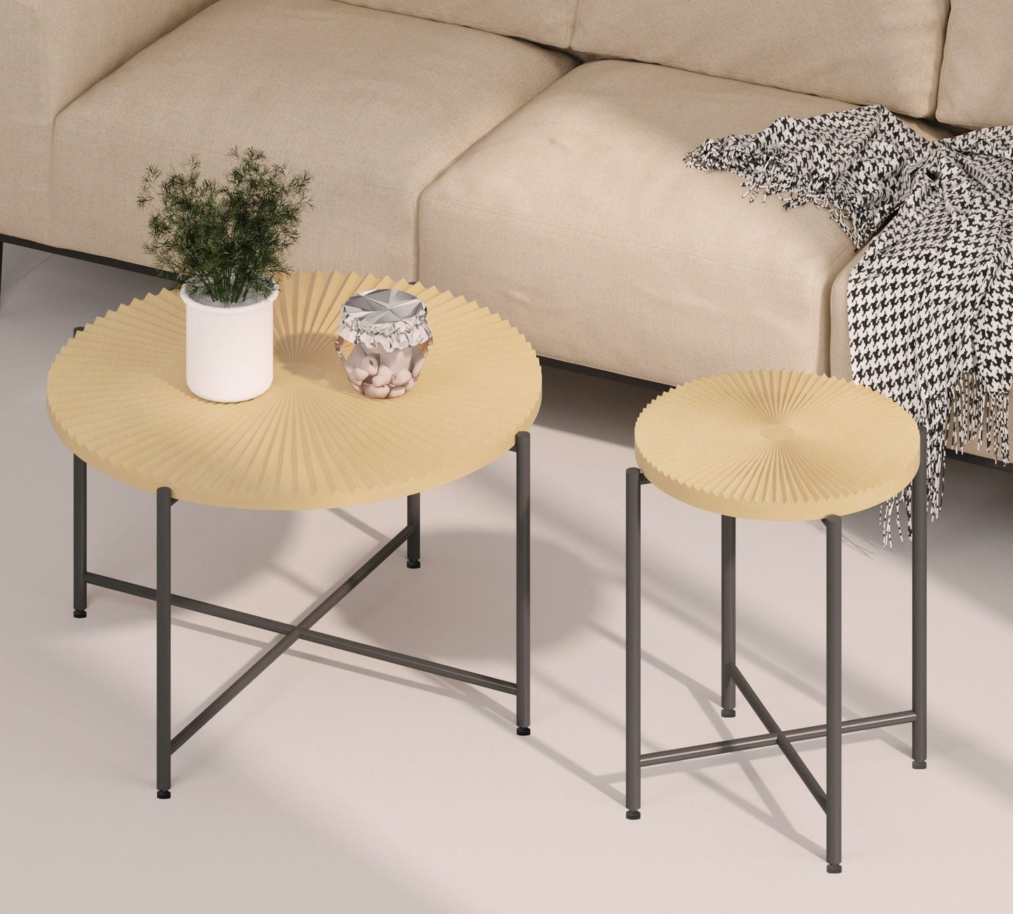 Radial - Pattern Coffee and End Table Set Waterproof Cover, Distressed Cylindrical Design (Set of 2)