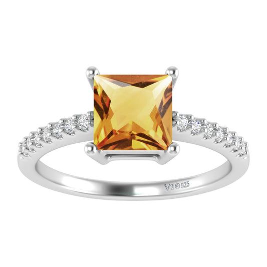 Solitaire 1.00 CTTW Square Natural Citrine and White Topaz Engagement Ring in Sterling Silver