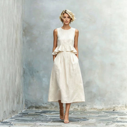 Women's Sleeveless High-Waist Ruffle Trim Maxi Dress