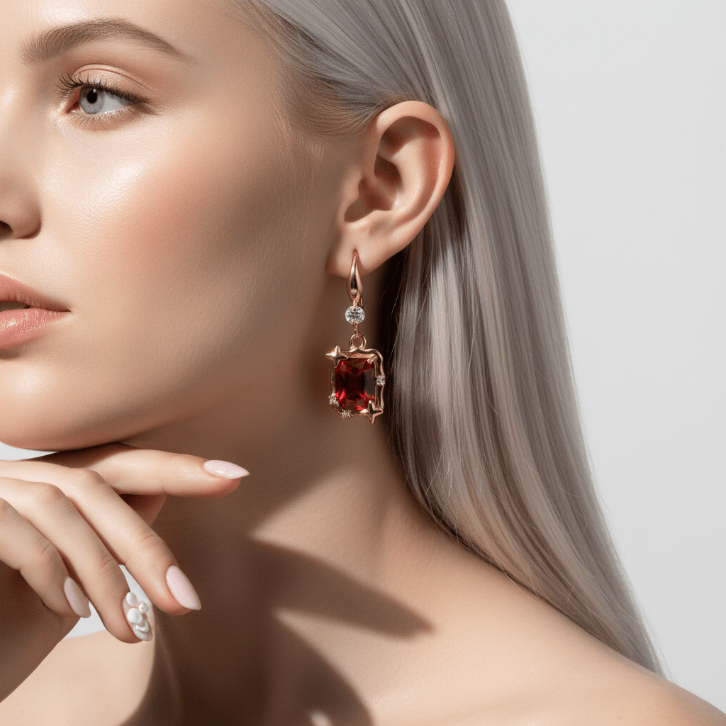 Red Crystal & Cubic Zirconia Goldtone Cushion-Cut Star Hook Earrings