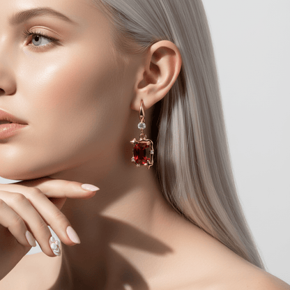 Red Crystal & Cubic Zirconia Goldtone Cushion-Cut Star Hook Earrings