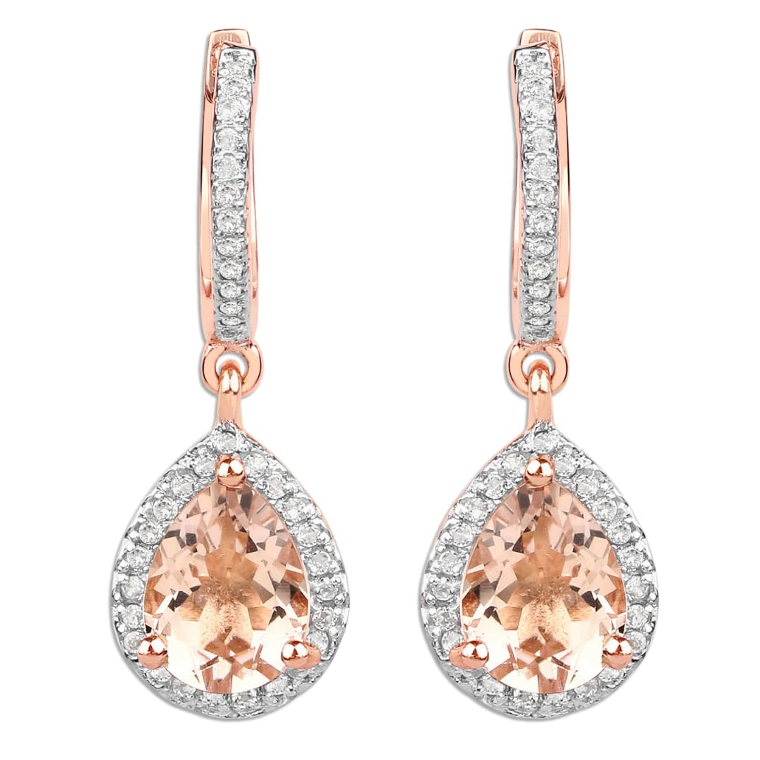 Pear Pink Morganite Prong Rose Gold Plated Silver Teardrop Dangle Earrings