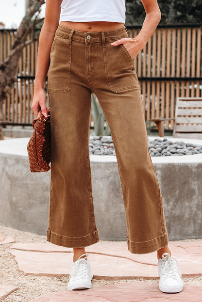 Threaded Pear Courtney Cropped High Rise Wide Leg Jeans