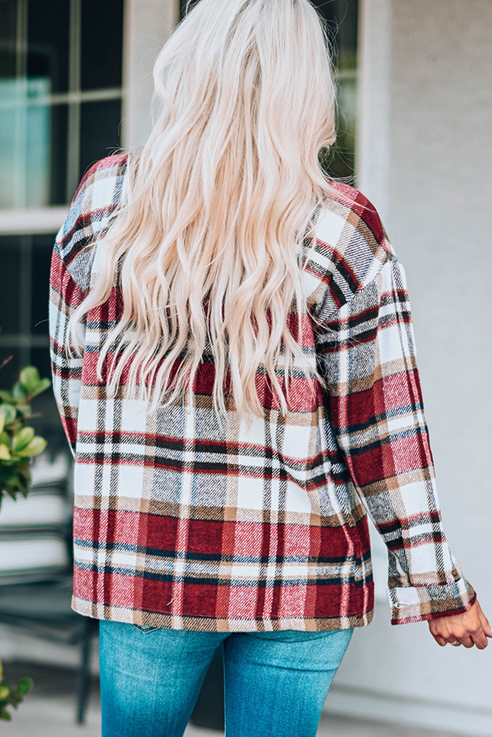 Threaded Pear Keily Plaid Pocketed Shacket