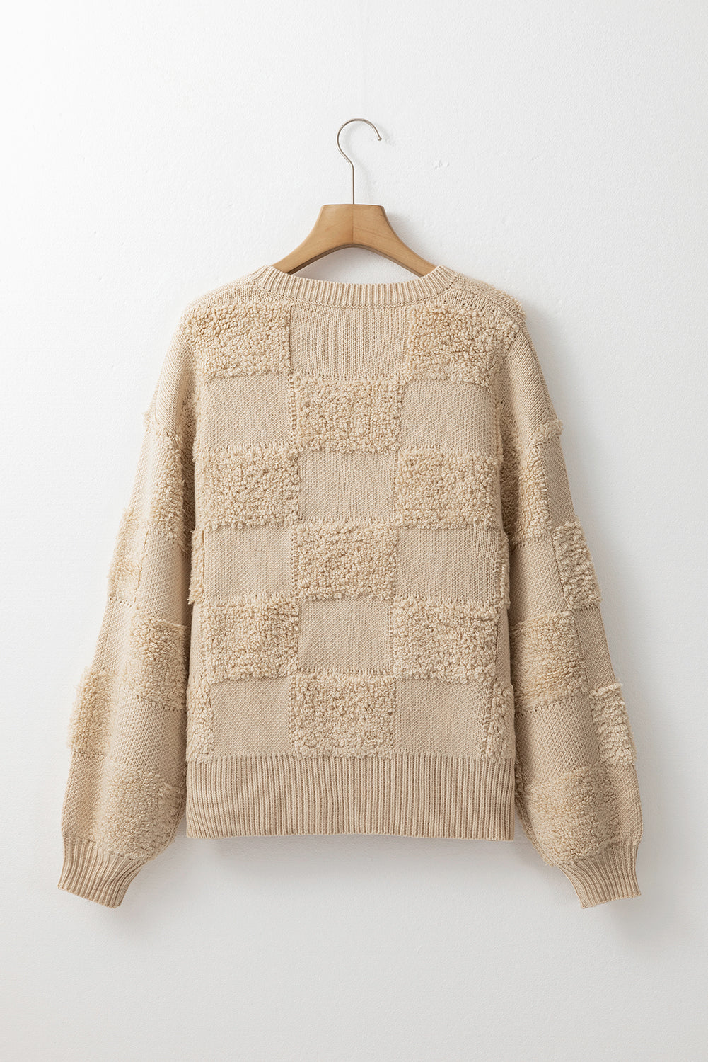 Threaded Pear Emily Checkered Sherpa Loose Sweater