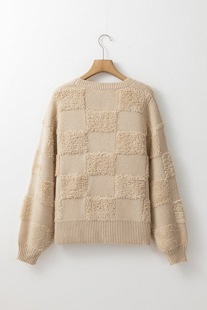 Threaded Pear Emily Checkered Sherpa Loose Sweater