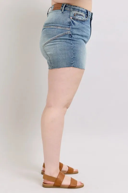 Judy Blue Full Size High Waist Star Seam Detail Denim Shorts Plus Size