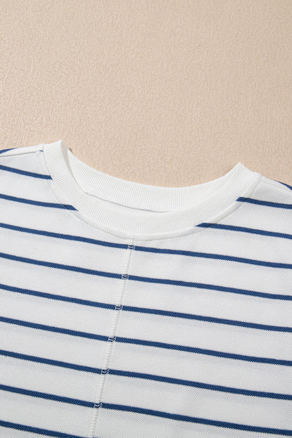 Sail Blue Casual Striped Tee and Wide Leg Pants Set